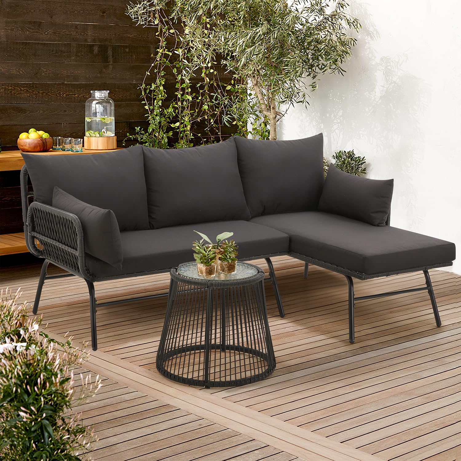 Outdoor Furniture Black - 3-Piece Outdoor Patio Rattan Furniture Set,