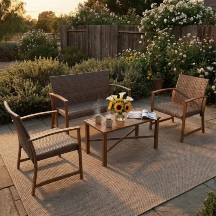 Outdoor Furniture Durable - 4-Piece Wicker Patio Furniture Set for