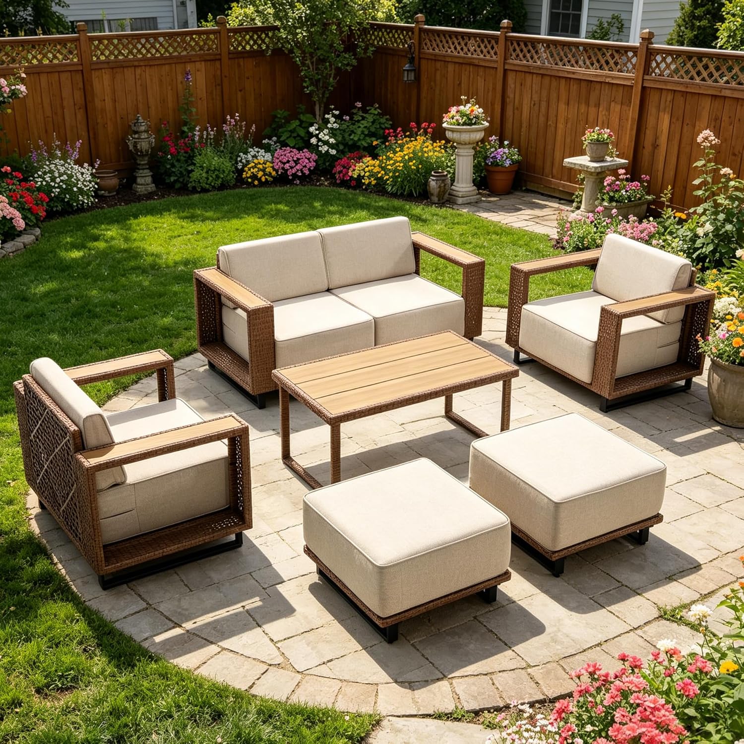 Outdoor Furniture Teak - 7 Pieces Outdoor Patio Furniture Sets,