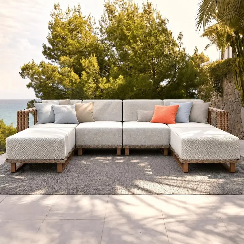 Outdoor Furniture Teak - 6-Piece Outdoor Wicker Sofa Set with