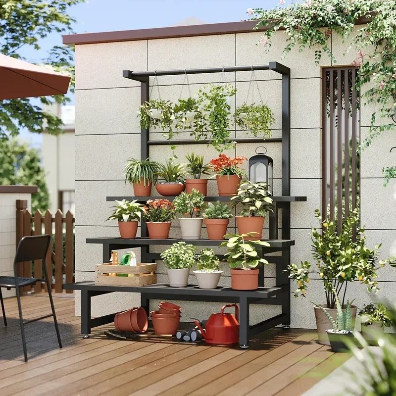 Tiered Display Plant Rack Shel - Outdoor Furniture Black recension och pris